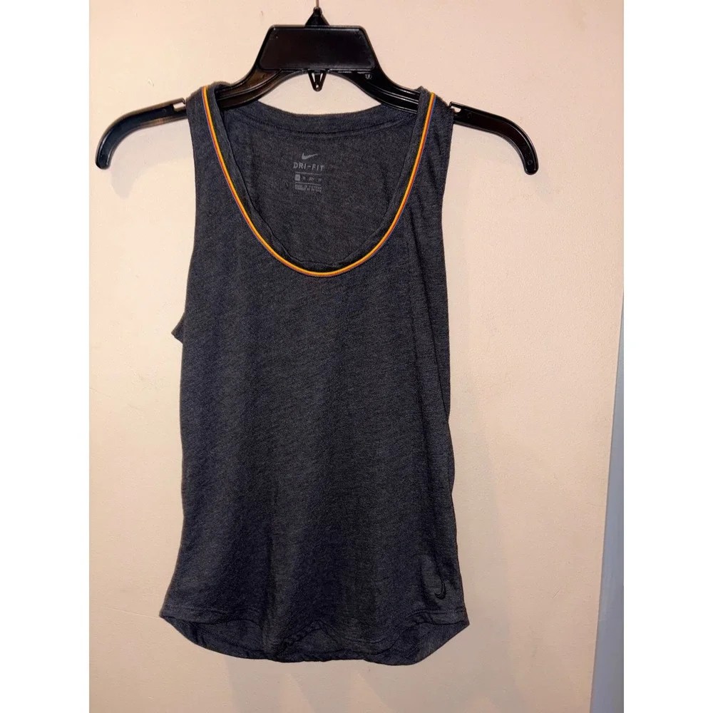Nike Dri-FIT Womens‎ XS Charcoal Grey Rainbow Trim Athletic Tank Top